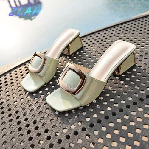 New Womens Word Belt Sandals Zlah Fashion Thick Heel Casual Outdoor Party Breathable Non-slip Sandals Pu Womens Shoes
