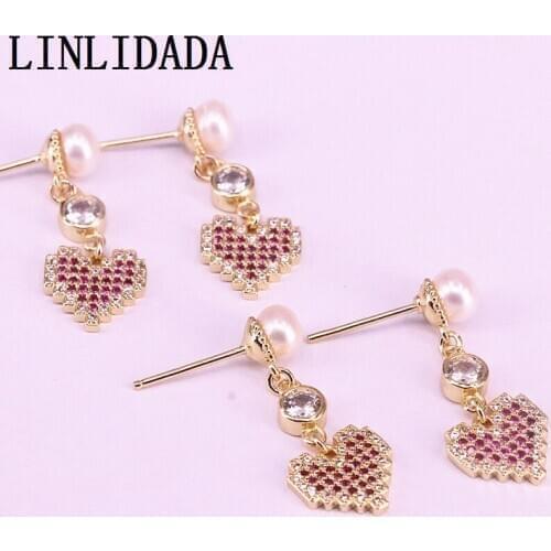5Pair Zirconia cz paved heart charm dangle drop earring Gold Filled Women Fashion Jewelry Gifts