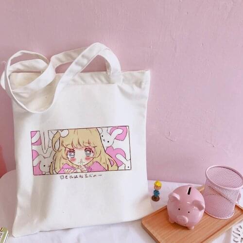 Japanese punk Vintage kawaii Anime canvas bag cartoon Harajuku Preppy casual shopper bag big-capacity sweet women shoulder bags
