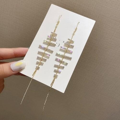 LOVOACC Bling Bling Rhinestones Tassel Earrings for Women Gold Color Alloy Chains Geometric Drop Dangle Earrings Korean Jewelry