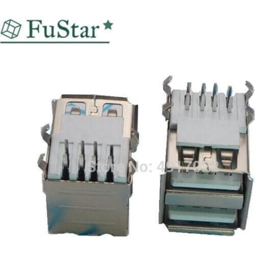 10pcs Double USB Type A Female Solder Jacks Connector PCB Socket USB-A type 90 Degrees 4pins White Glue Bent Foot USB-A Female