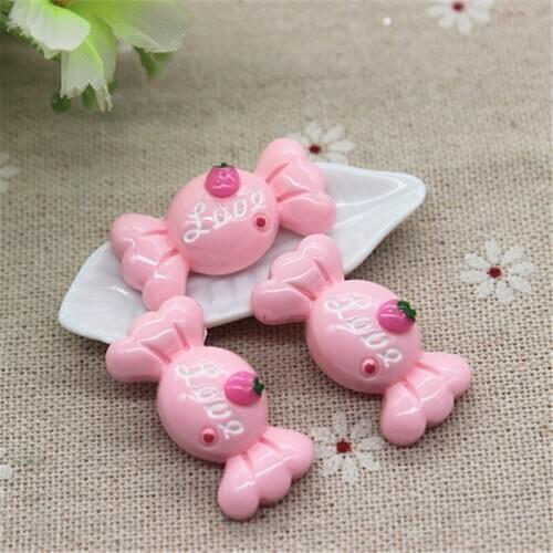 10pcs Kawaii Simulation Food Resin Pink Candy Flatback Cabochon DIY Decorative Craft Scrapbooking Accessories,15*32mm