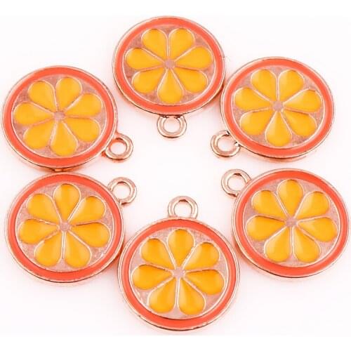 20pcs Alloy Drop Oil Yellow Lemon Slices Orange Golden Pendant Findings Charms for Jewelry DIY Necklace Accessories Making