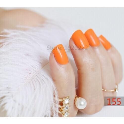 2020 24pcs hot fashion candy color cute nail finished fake nails short paragraph Bright orange N155