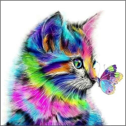 5D Diy Diamond Painting Colorful Cat butterfly Full Square Round Drill Embroidery Cross Stitch Kits Christmas DecorationsZP-1934