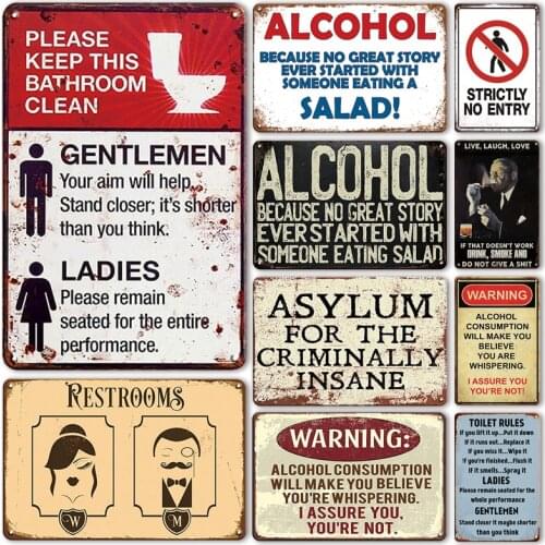 Antique Restroon Metal Plaque Tin Sign Vintage Toilet Rules Metal Plate For Bathroom Decor Door Signs Personalized Home Decor