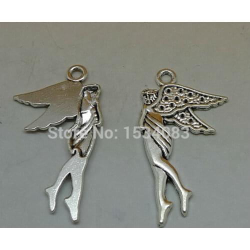 Free shipping fine Butterfly antique silver planted angel wings charm pendant 5pcs 40*22mmfit bracelet necklace metal jewelry