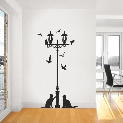 Bisticker S-115 "Street Lamp Birds And Cats" Wall Sticker office home animal picture for street picture