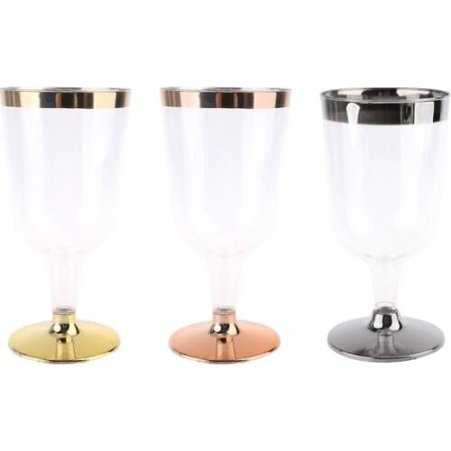6PCS 180ML Disposable Wine Gold Side Goblet Plastic Champagne Flutes Wedding Birthday Party Supplies Champagne Glasses