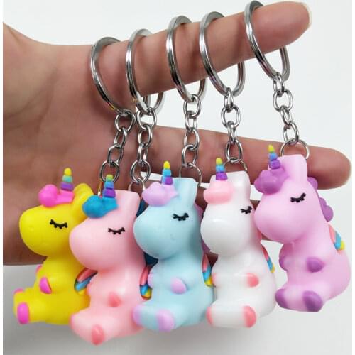 Cartoon PVC Unicorn Small Pendant Key Pendant Plush Toys Keyring Girl Kid Gift Silicone Soft Unicorn Doll Car Key Alloy Keychain