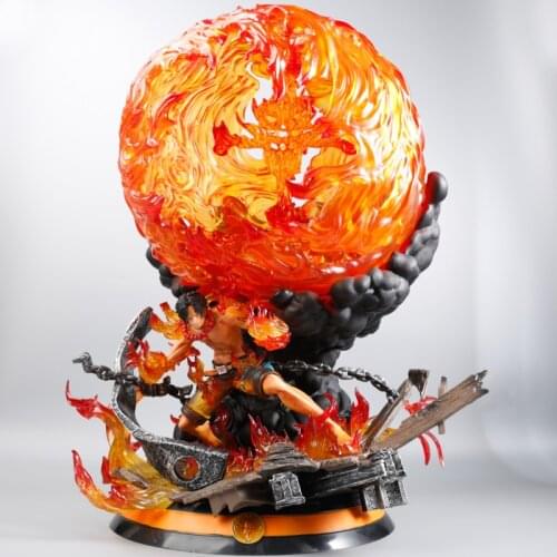 One Piece Portgas D Ace Fire Ball Battle Form Statue PVC LED Light Desk Decoration Toy Birthday Gift 56cm