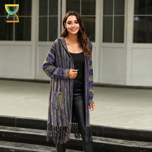 CGYY Women Spring Autumn Boho Cardigan Long Open Front Maxi Knit Sweater Aztec Tribal Tassel Fringe Vintage Thin Knitwear Coat