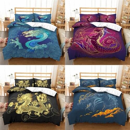 Home Textile Luxury 3D Dragon Print 2/3Pcs Comfortable Duvet Cover PillowCase Bedding Sets Queen and King EU/US/AU Size