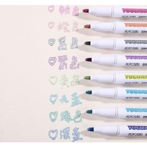 8pcs/set Colorful Double Line Pen Highlighter Fluorescent Marker Candy Color Student Multicolor Hand Note Pen For School Poster