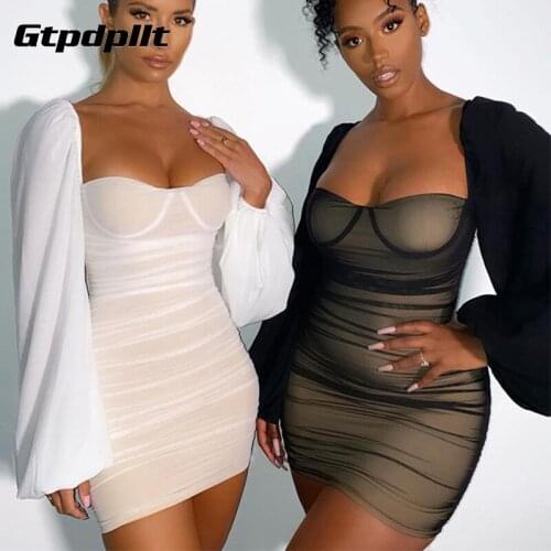 Gtpdpllt Woman Dress Sexy White Long Lantern Sleeve Party Club Dresses For Women Fashion Robe Femme Hiver 2021 Vestidos
