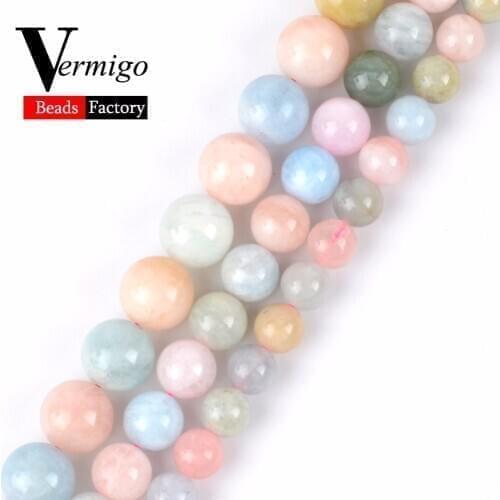 AAA Natural Gem Morganite Stone Beads Round Loose Beads For Needlework Jewelry Making Diy Spacer Bracelet Necklace 6 8 10 12mm