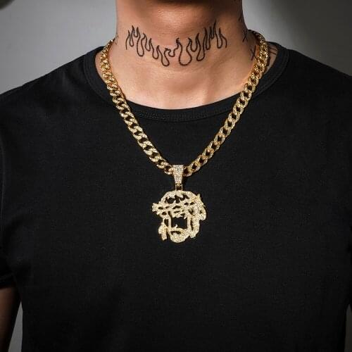 Hip-hop Jesus Head Rhinestone Pendant Cuba Necklace For Confessor Charm Collar Jewelry Exquisite Accessories Rock Shine Gifts