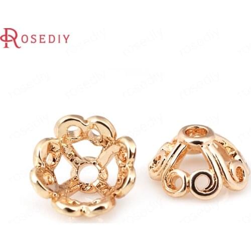 30794-G)30PCS 9.5MM 24K Champagne Gold Color Brass Flower Beads Caps Tassel Caps Jewelry Making Supplies Findings Accessories