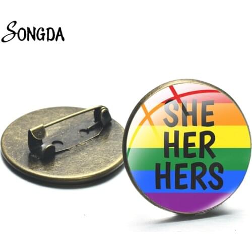 LGBT Rainbow Pride Flag Brooch Pin Labarum Bisexual Pride Fashion Decorative Brooches Glass Charm Metal Pin Badge Jewelry Gift