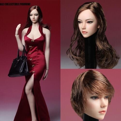 Hot Sales 1/6 Asia Female Brown Curls black straight short Hair Head Sculpt SDH002 Long Curls Hair Fit for 12 inches Femal body