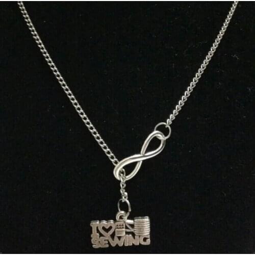 Fashion Vintage "I Love Sewing" & Digital 8 charm Pendant sweater chain suitable necklace DIY jewelry X116