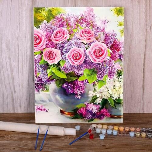 Cartoon Flowers Rose Sunflower DIY Paint By Numbers Complete Kit Acrylic Paints 40*50 Canvas Painting Drawing