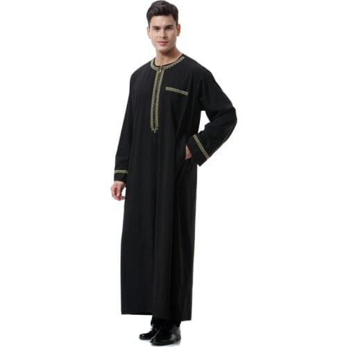 Muslim abaya arabe Jubba Thobe islamic clothing men Embroidered thobes with Zip, Round Neck Robe saudi arabia caftan TH811