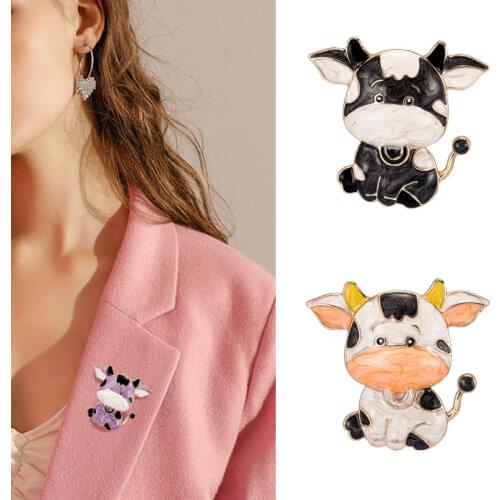 Cartoon Cow Brooch Women Men Banquet Metal Animal Brooch Pins For Suits Dress Fashion Hat Scarf Pins Corsage