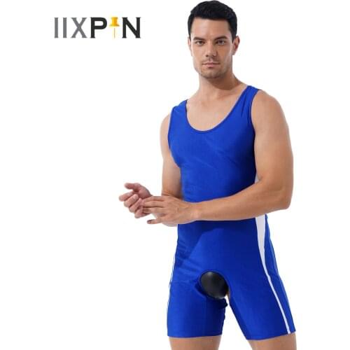 Mens Erotic Bodysuit U Neck Sleeveless Catsuit Leotard Crotchless Open Butt Sexy Jumpsuit Color Block Patchwork Skinny Bodycon