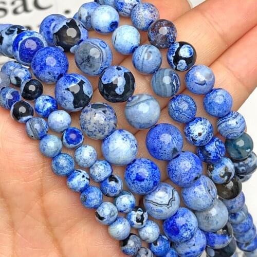 Natural Stone Dark Blue Black Fire Agates Onyx Beads Round Loose Spacer Beads For Jewelry Making DIY Bracelet Necklace 6/8/10mm