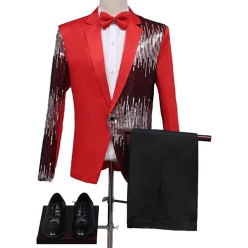 2021 new mens slim suit performance suit two-piece stage host night sequin performance dress/ mens tuxedo / men suit set