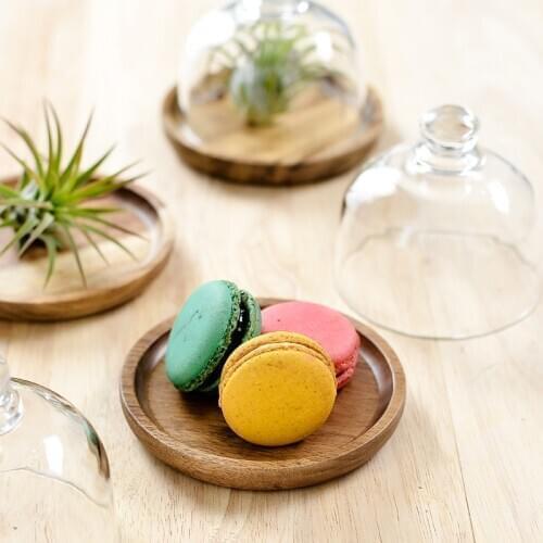 Novelty Mini Dessert Plate Japanese Dessert Display Plate Cute Cup Cake Hotel Solid Wood Plus Glass Tray