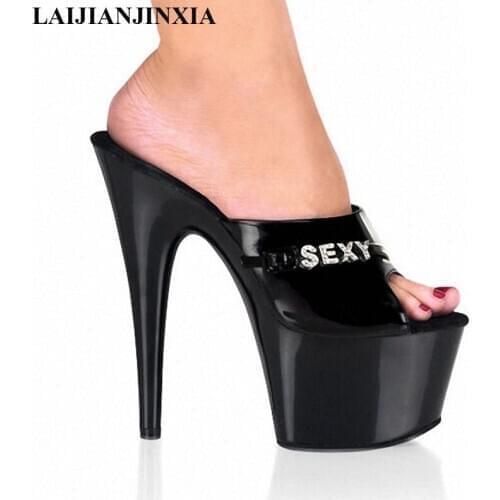 New Female Shoes 7 Inch Open Toe Slip On Bright Glitter Shoes 17cm Ultra High Heels Sexy Women dance Shoes G-063