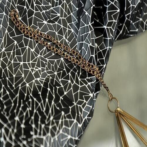 Black 42*47cm Pleated texture three-dimensional knitting fabric / creative bag pvc leather pu cloth prom tweed dress fabric A017