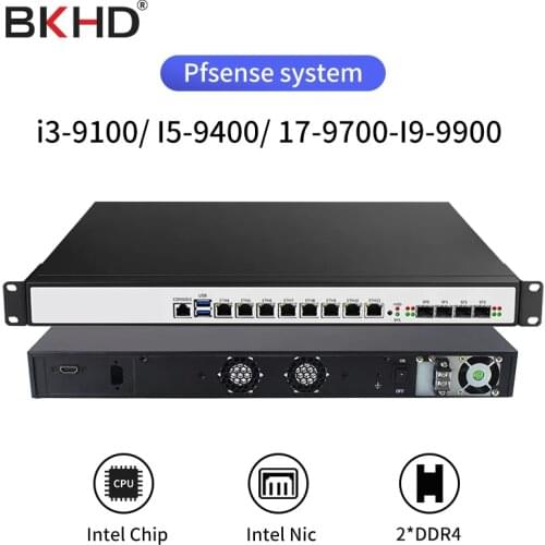 Redundant power supply,Industrial 1U firewall server router INTEL 8 Gigabit 1000M with 4*10G SFP Intel Core i5 9400 i7 9700