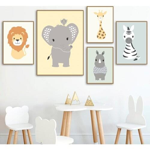 Self Adhesive Wall Sticker Lovely Lion Baby Animals Wall Decor Art Print Poster Child Picture Painting Kids Room Decoration
