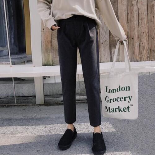 Woolen Harun pants Womens Autumn and Winter 2019 New High Waist Loose Straight Loose Pants Casual Trousers Female Full Length