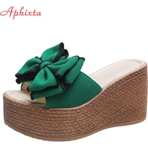 Aphixta 9cm Heels Slides Womens Shoes Woman Slippers Flip Flops Wedge Platform Shoes Woman Beach Slippers Zapatos Mujer