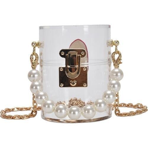 Women Fashion Clear Shoulder Messenger Bag Ladies Designer Chain Crossbody Purse Beading Handbags Transparent