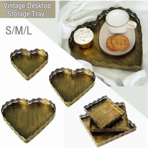 Vintage Metal Golden Tea Holder European Retro Snack Plate Iron Cake Dessert Stand Tray Table Plates