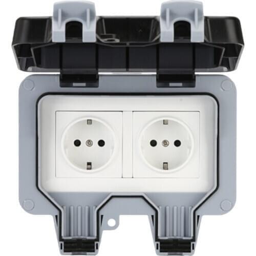 IP66 Weatherproof Waterproof Outdoor Wall Power Socket 16A Double EU Standard Electrical Outlet Grounded EU Plug CNIM Hot