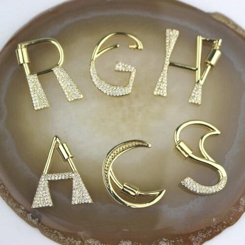 30mm 10pcs/lot Good quality colorful A-Z 26 letters cz clasp,gold-plated cz charm,closure bracelet/necklace component wholesale