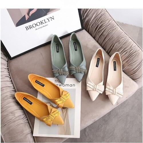 2021 New Comfortable Shallow Mouth Soft Bottom Pointed Flat Ballet Shoes Princess Overshoes Women Four Seasons Shoes Large Size
