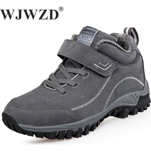 Winter Men Ankle Boots Warm Fur Snow Boots Men Sneakers Leather Work Hiking Boots Waterproof Safety Trekking Shoes Female Couple