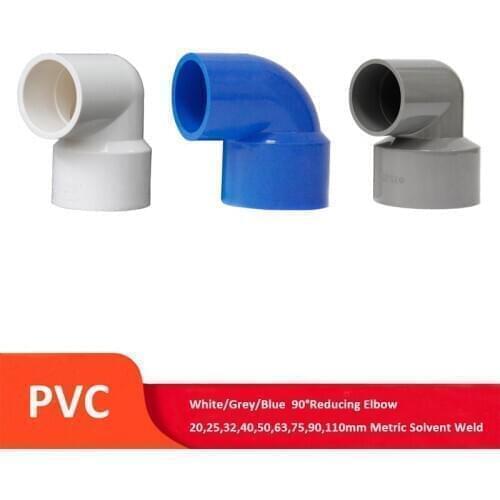 1Pcs PVC 90°Reducing Elbow ID 20,25,32,40,50,63,75,90,110mm Metric Solvent Weld Pipe Fitting Connector Aquarium Pond Garden DIY