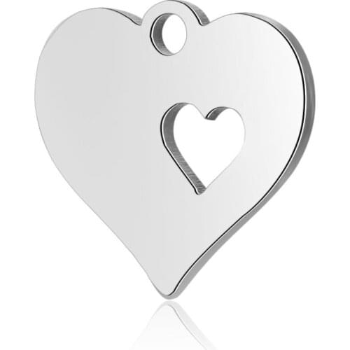 10pcs 316L Stainless Steel High Polished Steel Tone 12.5x12.5mm Hollow Out Heart Floating Charm for DIY Pendant Jewelry Making