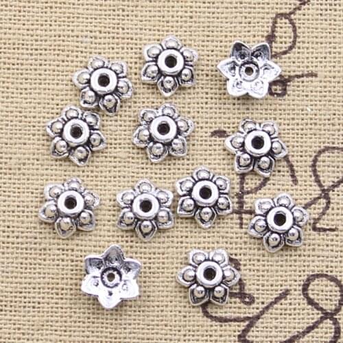 100pcs 8x8mm Tibetan Antique Silver Color Flower Bead End Caps For Jewelry Making Findings Needlework DIY Accessories Wholesale