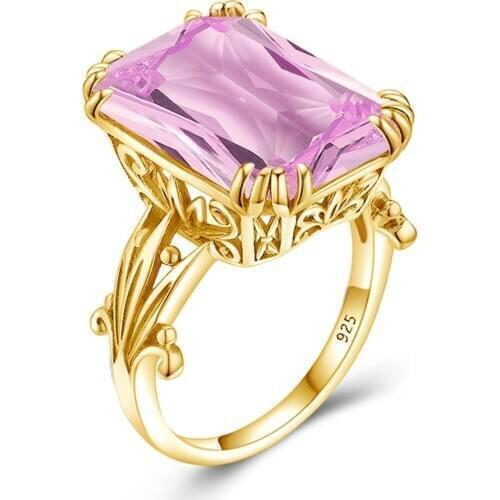 14 Gold Color 925 Sterling Silver Ring Gold Silver Rings for Women Romantic Wedding Pink Crystal Love Gifts Fine Jewellry