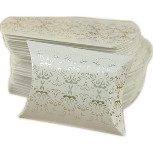 50pcs Silver printing Pillow Candy Box Rustic Wedding Favors Candy Holder Bags Wedding Party Gift Boxes