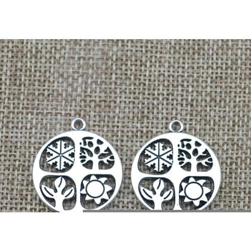 Newest 6Pieces 24*28mm Mixed Alloy Antique Silver Color Four Seasons Round Charms Pendant Accessory For DIY Jewelry Making